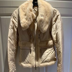 Roberto Cavalli vintage 2000s beige down jacket with mink